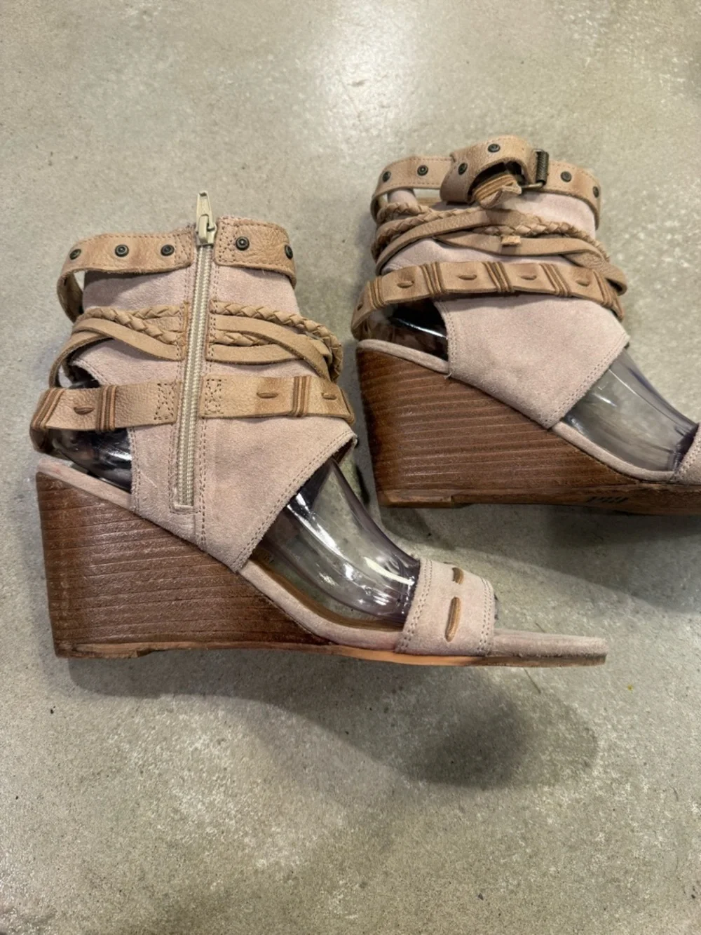 naughty monkey Tan Suede Braided Strap Wedge Sandals